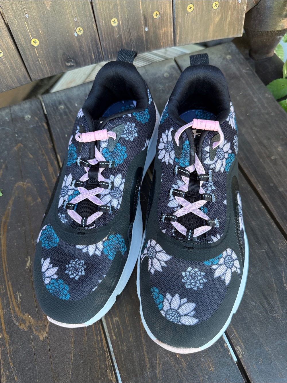 Women’s Black Floral Knit Slip-On Sneakers with Pink Accents